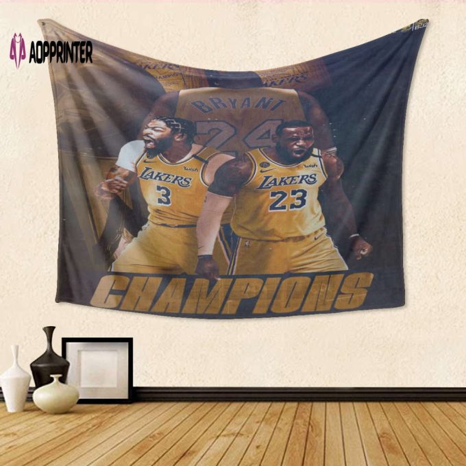 Los Angeles Lakers Gift: 3D Full Printing Tapestry featuring Anthony Davis LeBron James & Kobe Bryant