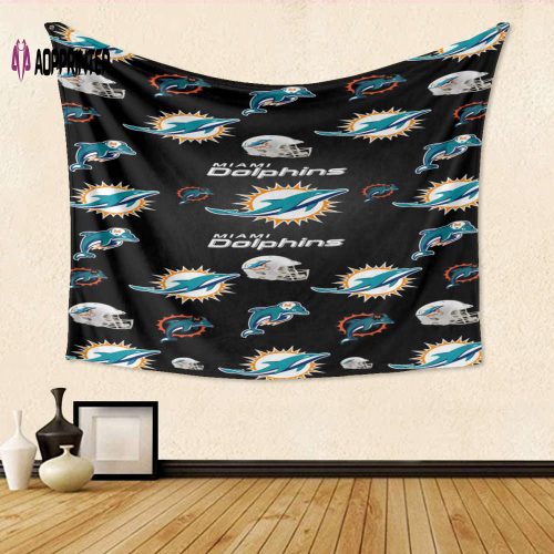 3D Full Printing Tapestry: Miami Dolphins Logo Mascot Gift for Fans