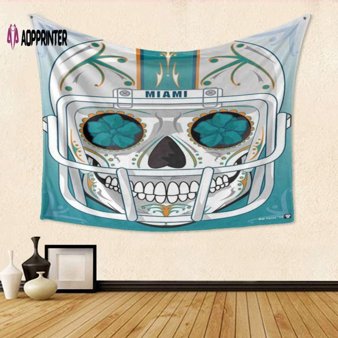 Unique Miami Dolphins Skull Art Gift – Vibrant 3D Full Print Tapestry for Ultimate Fan