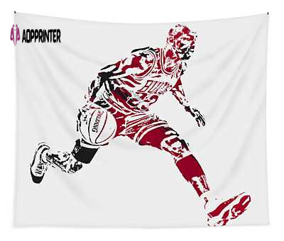 Michael Jordan Chicago Bulls Watercolor Pixel Art Tapestry – Joe Hamilton 10 Strokes