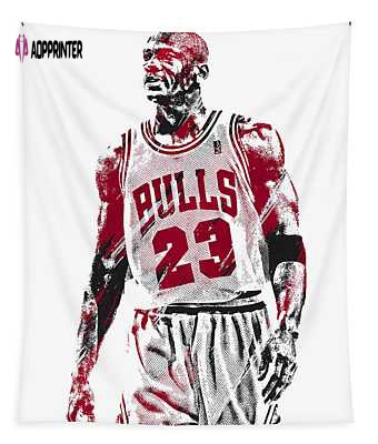 Michael Jordan Chicago Bulls Watercolor Strokes Tapestry – Unique Pixel Art by Joe Hamilton