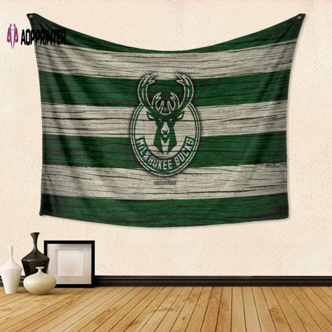 Milwaukee Bucks Emblem Wooden v17 Tapestry: Perfect 3D Fan Gift!