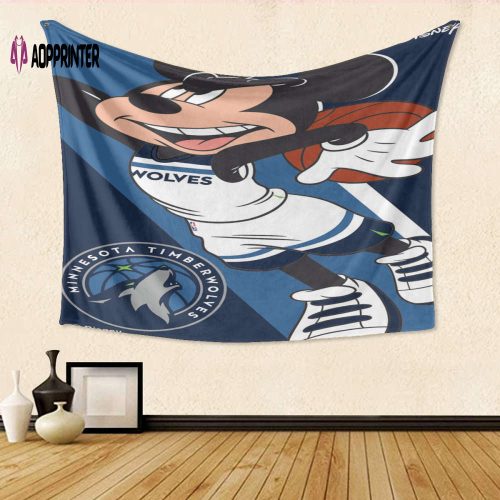 Minnesota Timberwolves Mickey v49 Tapestry – Perfect 3D Gift for Fans