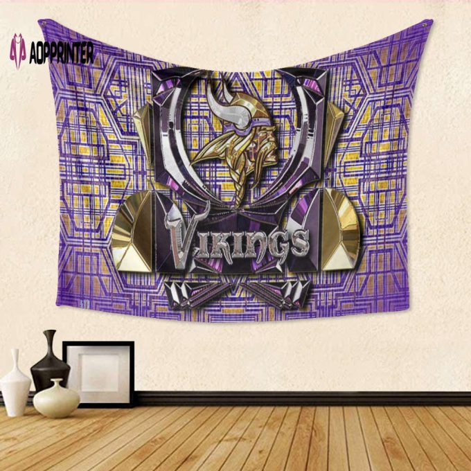 Minnesota Vikings Emblem Shape v2 Tapestry: Perfect Gift for Fans – 3D Full Printing