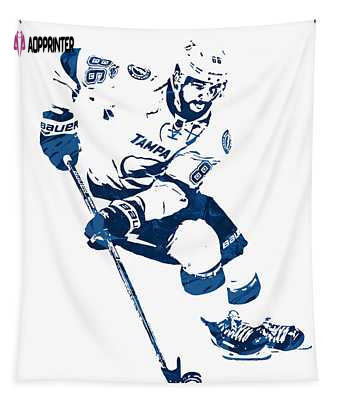 Stunning Nikita Kucherov Tampa Bay Lightning Tapestry – Watercolor Strokes Pixel Art by Joe Hamilton