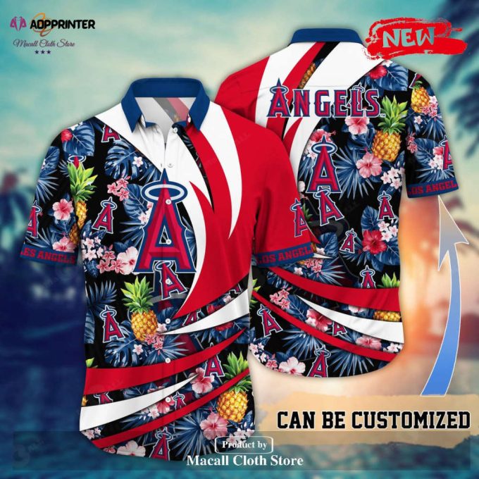 Personalized Name Los Angeles Angels MLB Flower Pineapple Summer Baseball For Sports Fans Hawaiian Shirt Gift Men Women Gift Men Women