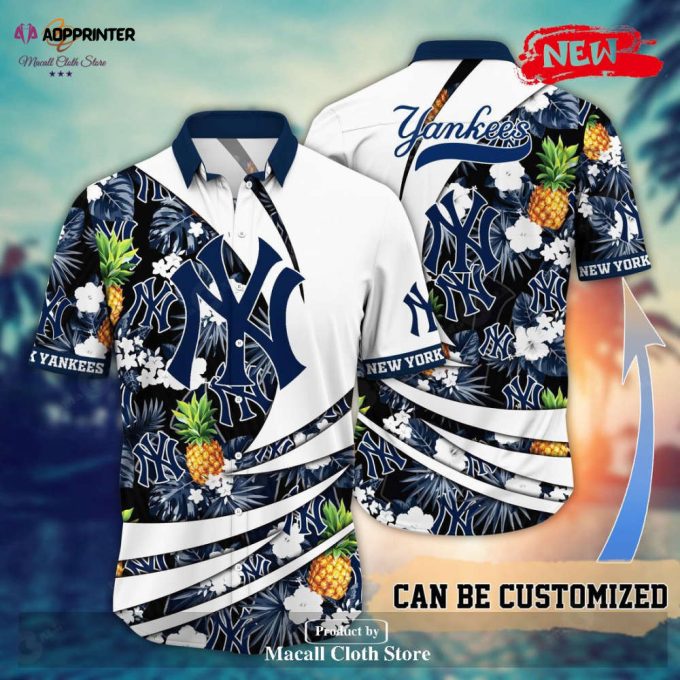 Personalized Name New York Yankees MLB Flower Pineapple Summer Baseball For Sports Fans Hawaiian Shirt Gift Men Women Gift Men Women