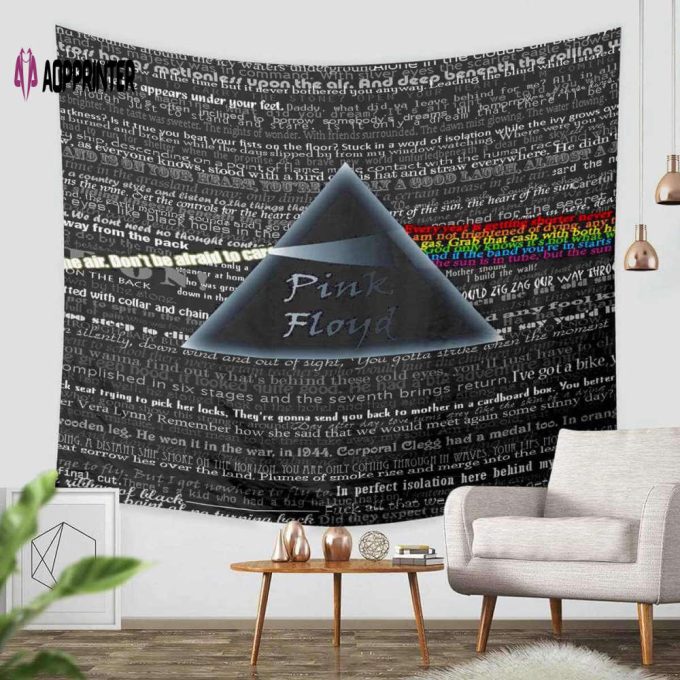 Pink Floyd Lyric Collage Prism Vintage Breathe The Thin Ice Run Like Hell Time Art Tapestry