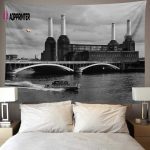 Pink Pig Over Battersea 3 Black & White Pink Floyd Tapestry