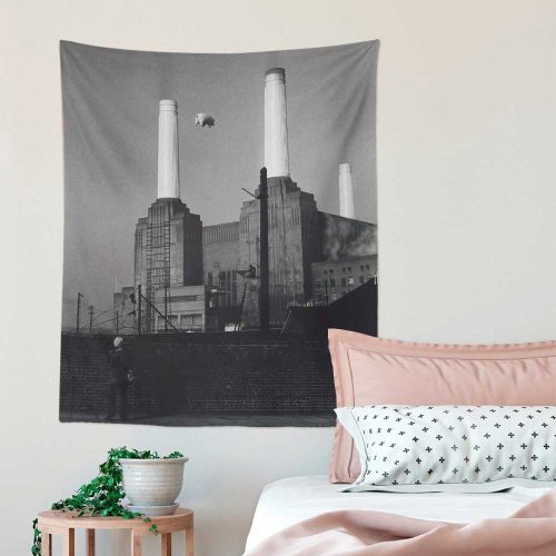 Pink Pig Over Battersea Black & White Pink Floyd Tapestry