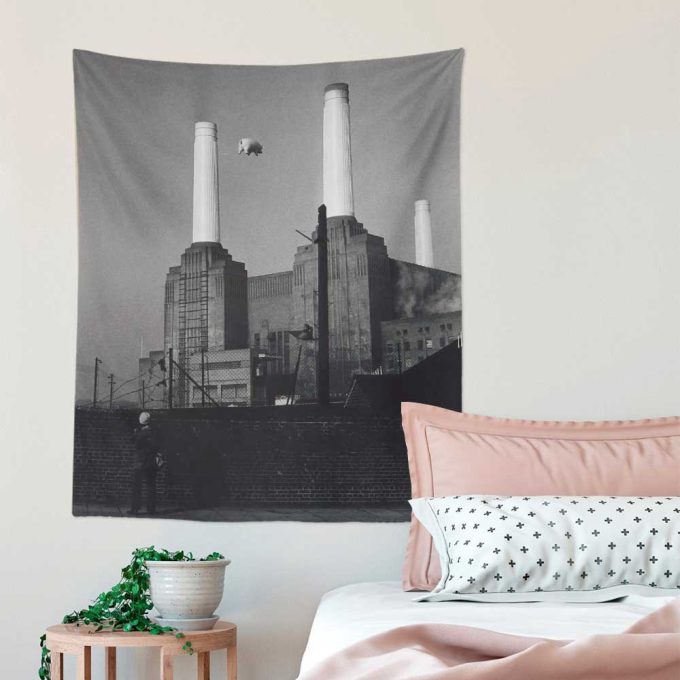 Pink Pig Over Battersea Black & White Pink Floyd Tapestry