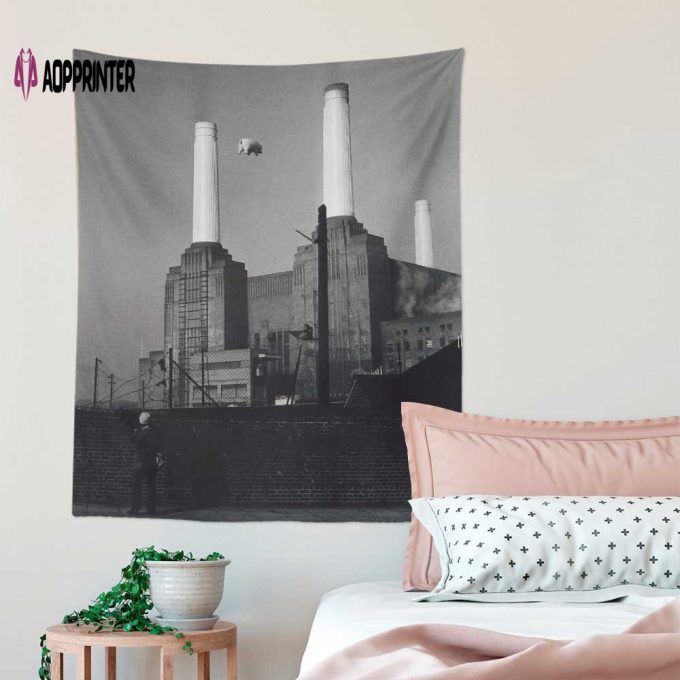 Pink Pig Over Battersea Black & White Pink Floyd Tapestry