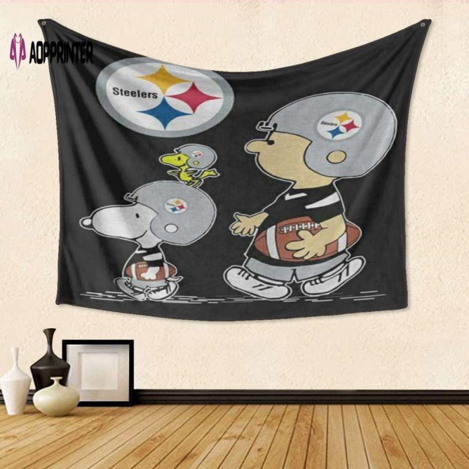 Pittsburgh Steelers Snoopy and Charlie Brown Gift For Fan 3D Full Printing Tapestry