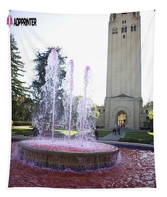 Red Fountain And Hoover Tower Stanford University Jason O Watson Tapestry