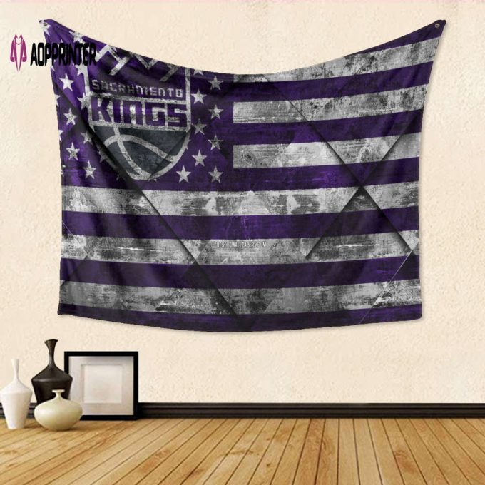 Sacramento Kings Emblem Texture Flag: 3D Full Print Tapestry – Perfect Fan Gift!