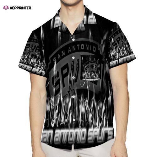 San Antonio Spurs Fire Black White 3D All Over Print Summer Beach Hawaiian Shirt Gift Men Women Gift Men Women With Pocket