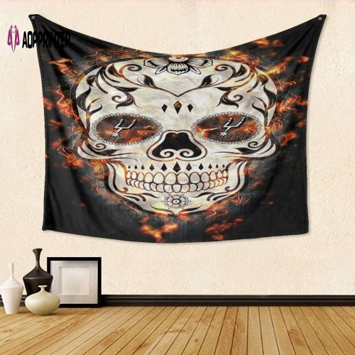 San Antonio Spurs Skull Fire Tapestry – Perfect Gift for Fans – 3D Full Printing