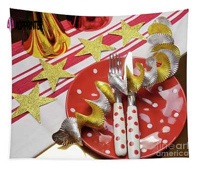 Super Bowl 49ers Party Table Settings – Red Gold & White Milleflore Images Tapestry