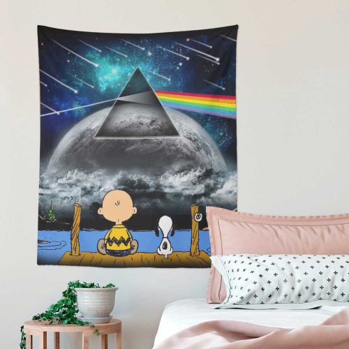 Snoopy And Charlie Brown Looking Dark Side Of The Moon Pink Floyd Tapestry