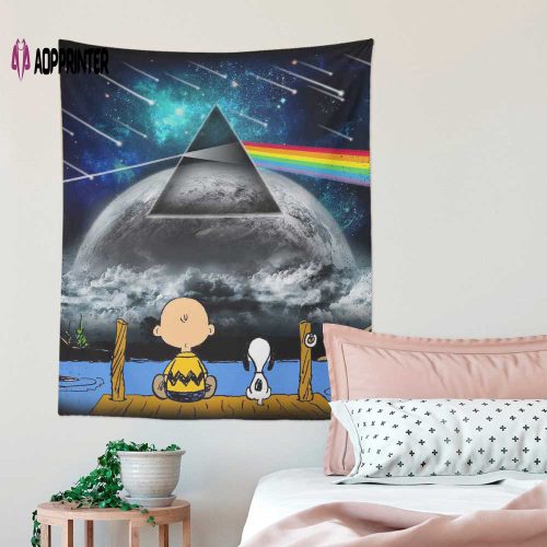Snoopy And Charlie Brown Looking Dark Side Of The Moon Pink Floyd Tapestry