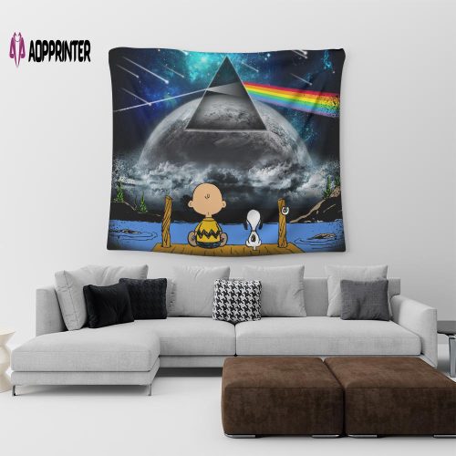 Snoopy And Charlie Brown Looking Dark Side Of The Moon Pink Floyd Tapestry Limited Edition