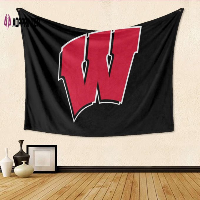 Ultimate Wisconsin Badgers Fan Gift: Black TA4 3D Full Printing Tapestry