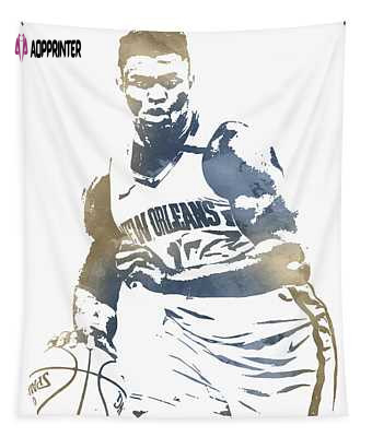 Zion Williamson New Orleans Pelicans Watercolor Strokes Pixel Art 101 Joe Hamilton Tapestry