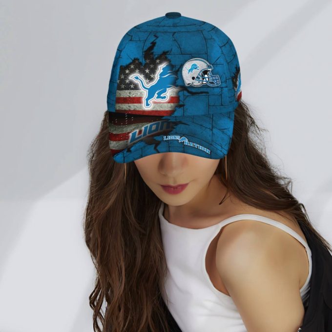 Detroit Lions American Flag Metal Printed Baseball Classic Cap Men Hat