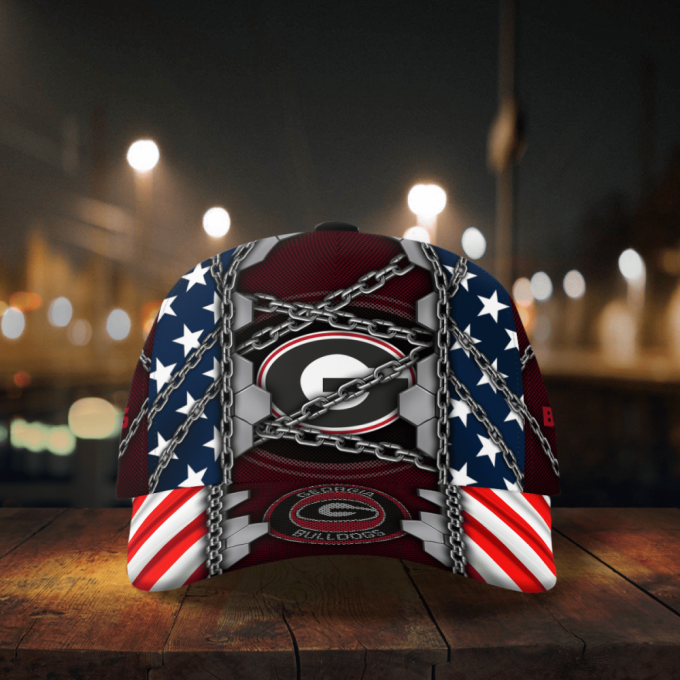 Georgia Bulldogs Stars & Stripes Chain Printed Baseball Classic Baseball Classic Cap Men Hat Men Hat