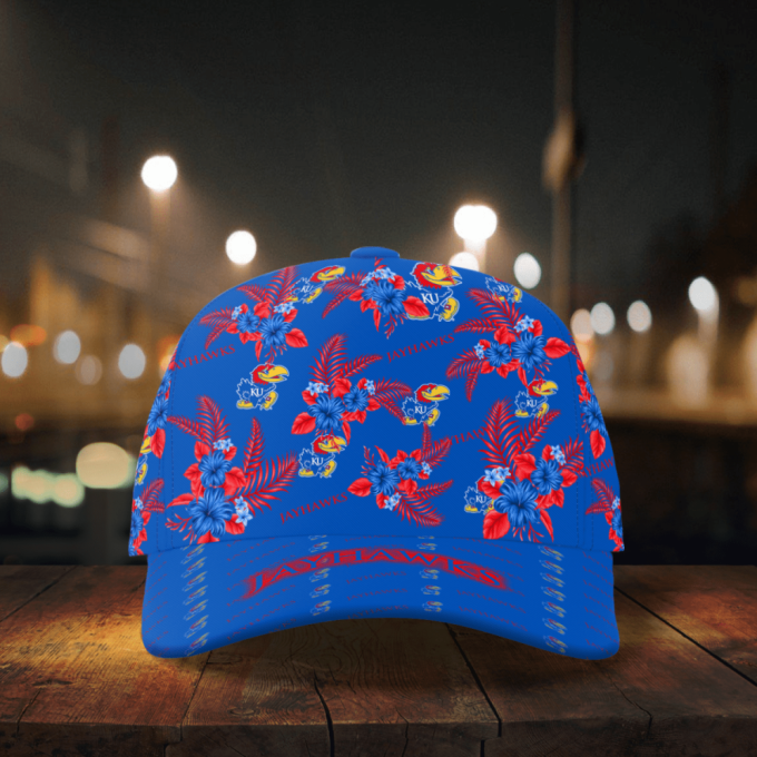 Kansas Jayhawks Floral Hawaiian Adjustable Baseball Classic Cap Men Hat