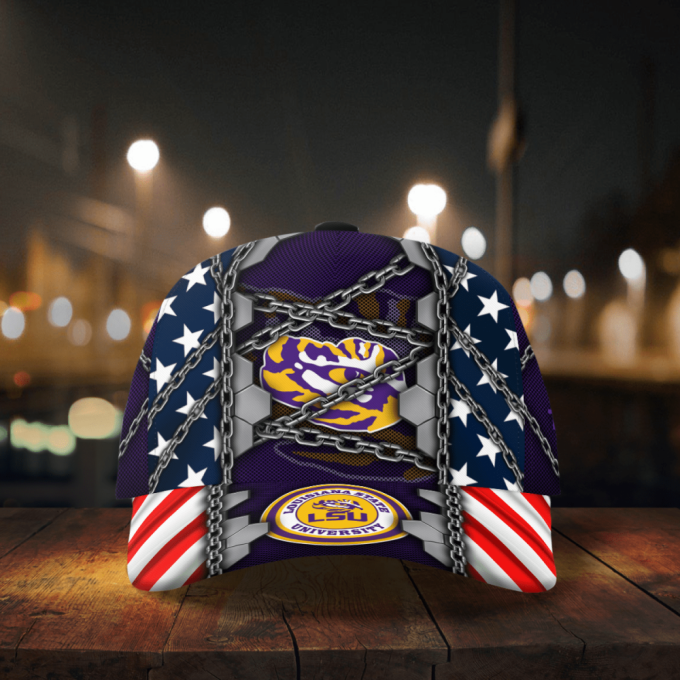 LSU Tigers Stars & Stripes Chain Printed Baseball Classic Baseball Classic Cap Men Hat Men Hat