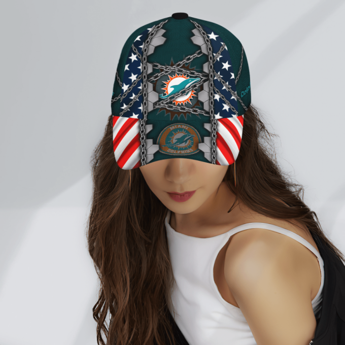 Miami Dolphins Stars & Stripes Chain Printed Baseball Classic Baseball Classic Cap Men Hat Men Hat