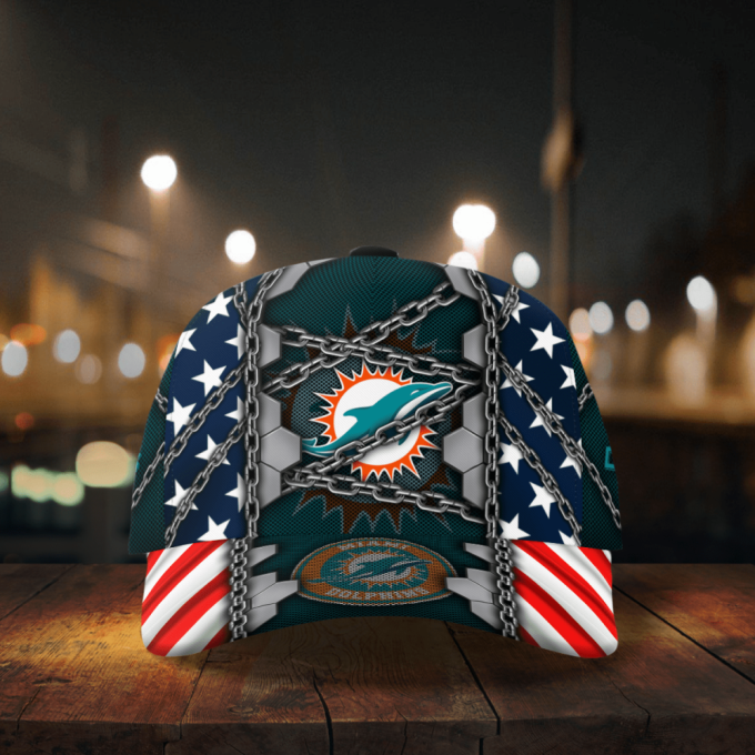 Miami Dolphins Stars & Stripes Chain Printed Baseball Classic Baseball Classic Cap Men Hat Men Hat