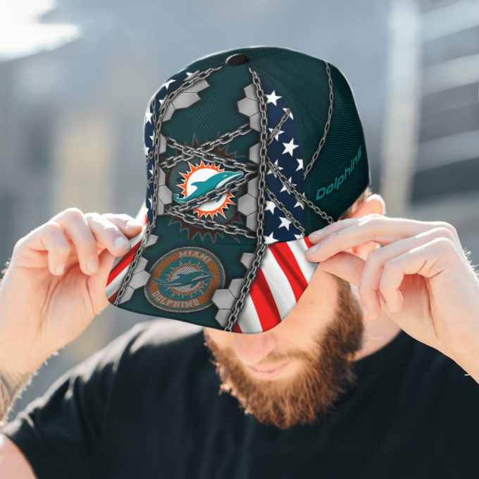 Miami Dolphins Stars & Stripes Chain Printed Baseball Classic Baseball Classic Cap Men Hat Men Hat