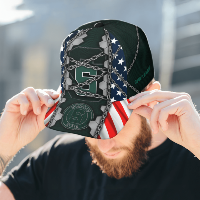 Michigan State Spartans Stars & Stripes Chain Printed Baseball Classic Baseball Classic Cap Men Hat Men Hat