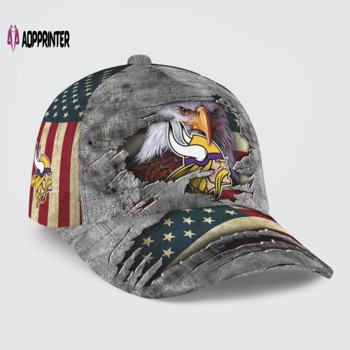 Minnesota Vikings Vintage American Flag Royalty Baseball Classic Cap Men Hat