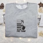 Free Trump 2024 Embroidered Hoodie, Donald Trump Embroidered Sweatshirt, Hot Political Topics Embroidered T-shirt