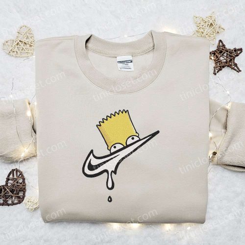 Bart Simpson Melt x Swoosh Cartoon Sweatshirt: Nike Inspired Embroidered Shirt Best Family Gift Ideas