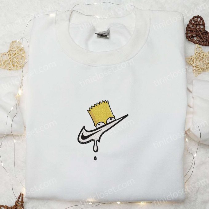 Bart Simpson Melt x Swoosh Cartoon Sweatshirt: Nike Inspired Embroidered Shirt Best Family Gift Ideas