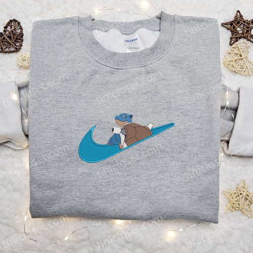 Blastoise x Swoosh Anime Sweatshirt: Pokemon Embroidered Shirt Perfect Family Gift