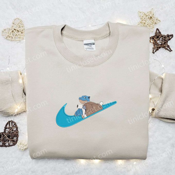 Blastoise x Swoosh Anime Sweatshirt: Pokemon Embroidered Shirt Perfect Family Gift