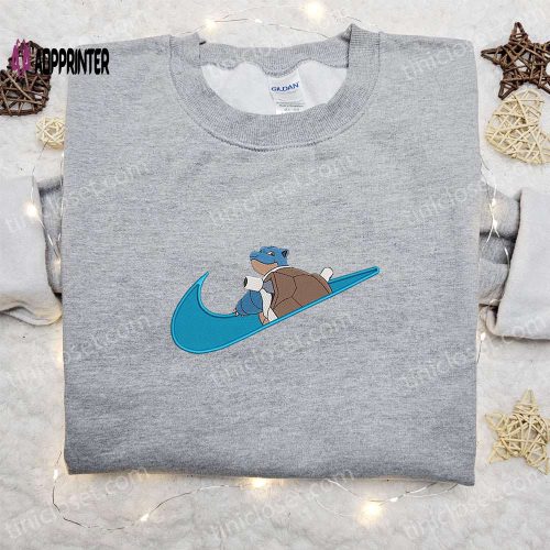 Blastoise x Swoosh Anime Sweatshirt: Pokemon Embroidered Shirt Perfect Family Gift