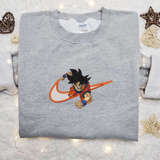 Goku x Nike Swoosh Anime Embroidered Tshirt – Dragon Ball Shirt Nike Inspired