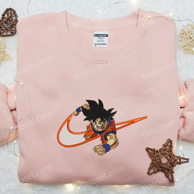 Goku x Nike Swoosh Anime Embroidered Tshirt – Dragon Ball Shirt Nike Inspired