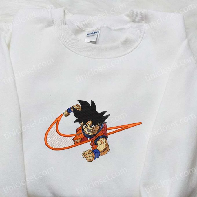 Goku x Nike Swoosh Anime Embroidered Tshirt – Dragon Ball Shirt Nike Inspired