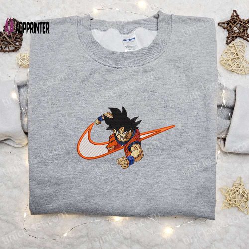 Goku x Nike Swoosh Anime Embroidered Tshirt – Dragon Ball Shirt Nike Inspired