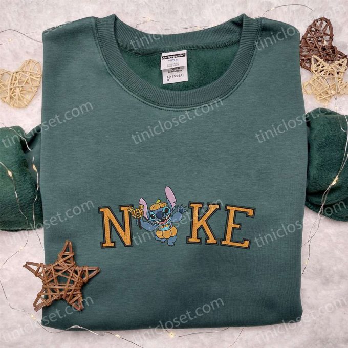 Spooky Happy Stitch Halloween Pumpkin x Nike Embroidered Shirt: Funny Disney Characters T-shirt & Nike Inspired Sweatshirt