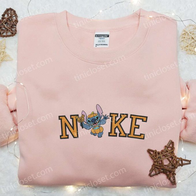 Spooky Happy Stitch Halloween Pumpkin x Nike Embroidered Shirt: Funny Disney Characters T-shirt & Nike Inspired Sweatshirt