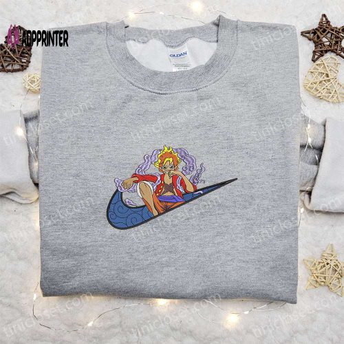 Luffy Gear 5 x Swoosh Anime Sweatshirt: One Piece Embroidered Shirt Best Family Gift