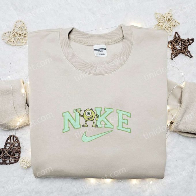 Disney Characters Embroidered Sweatshirt: Mike Wazowski x Nike Cartoon Shirt – Perfect Family Gift!